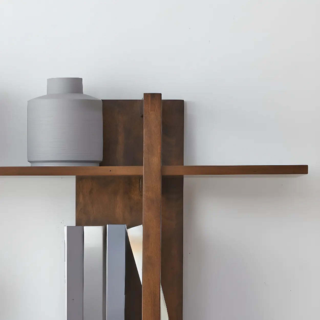 Open Vertical Wood Etagere Display Bookshelf — Walnut