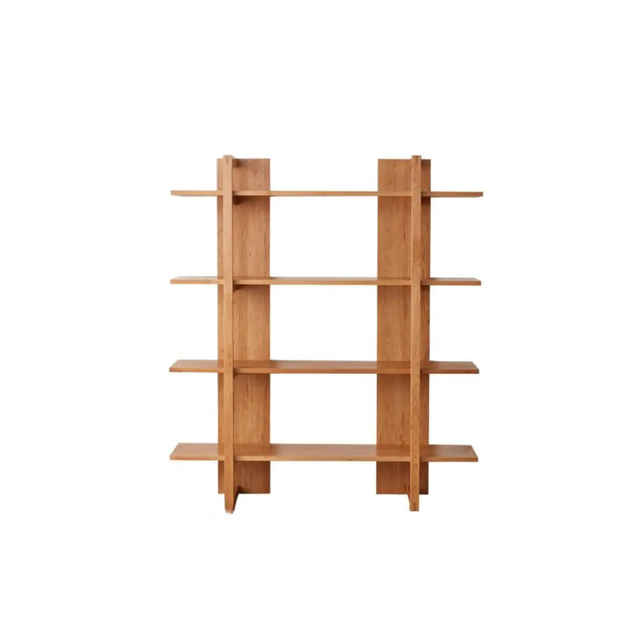 Open Vertical Wood Etagere Display Bookshelf — Natural Finish