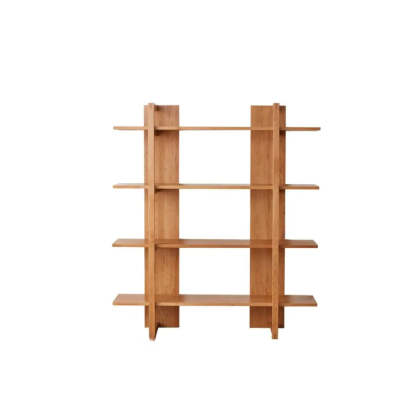 Open Vertical Wood Etagere Display Bookshelf — Natural Finish