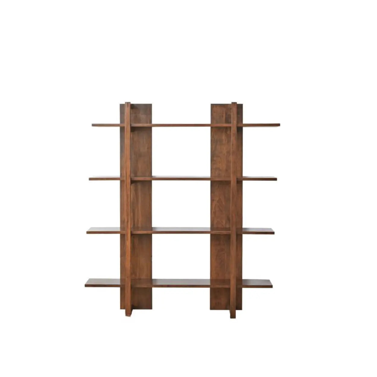 Open Vertical Wood Etagere Display Bookshelf — Natural Finish