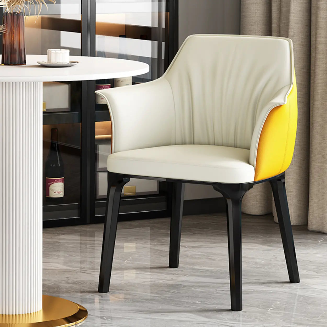 Orange Upholstered Solid Back Arm Dining Chair