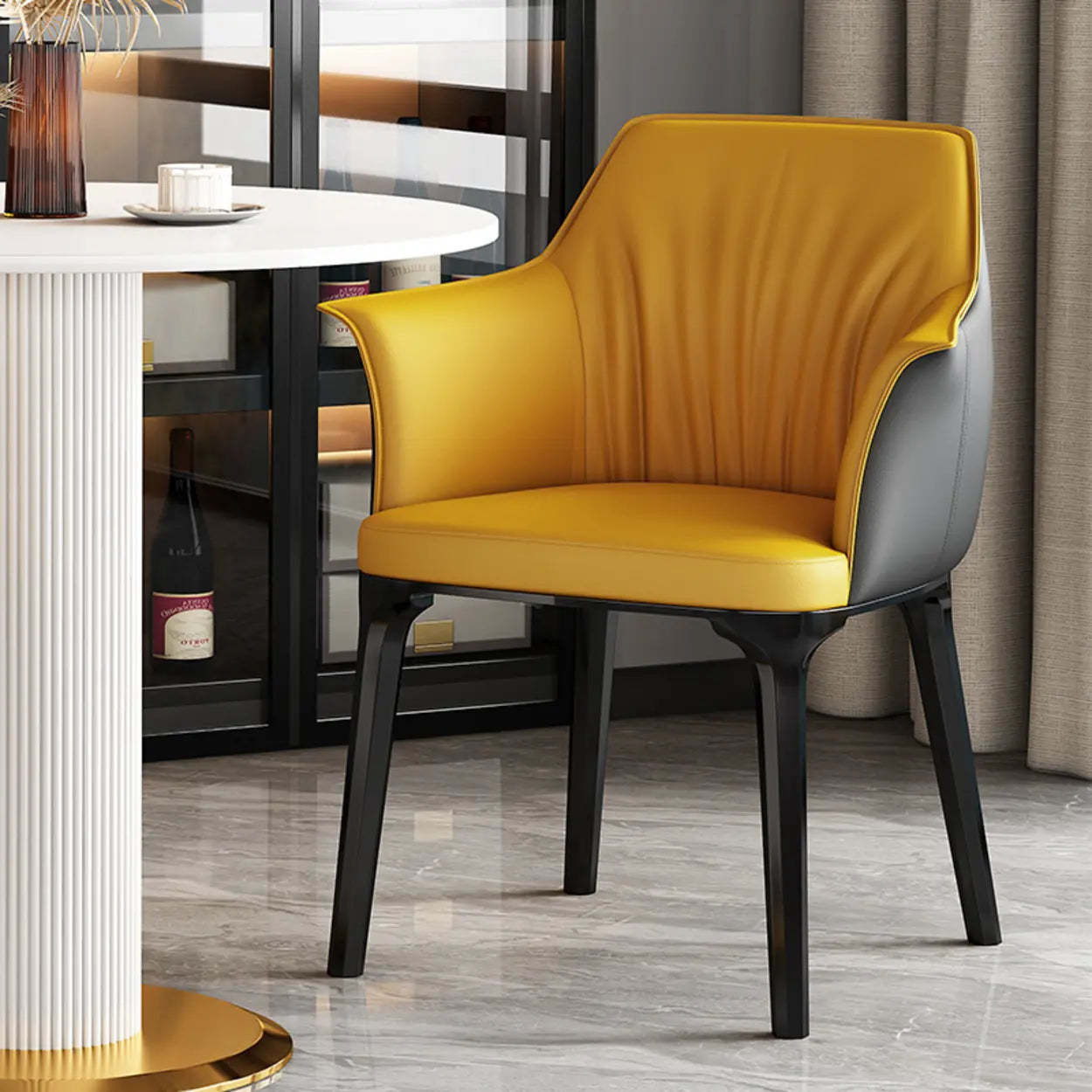 Orange Upholstered Solid Back Arm Dining Chair