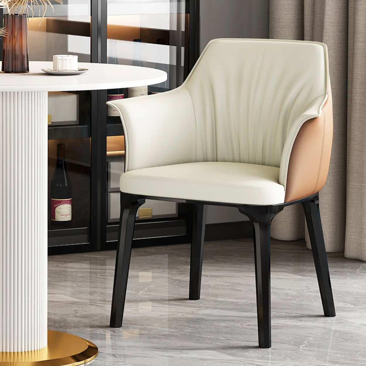 Orange Upholstered Solid Back Arm Dining Chair — Yellow/ White