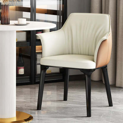 Orange Upholstered Solid Back Arm Dining Chair — Yellow/ White