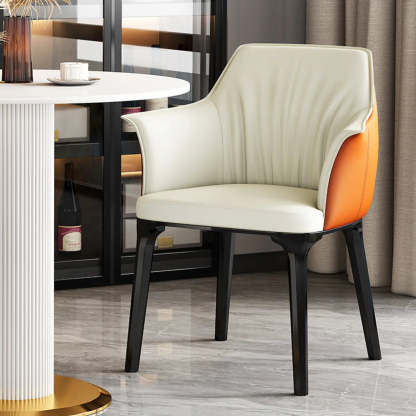 Orange Upholstered Solid Back Arm Dining Chair — Green-White