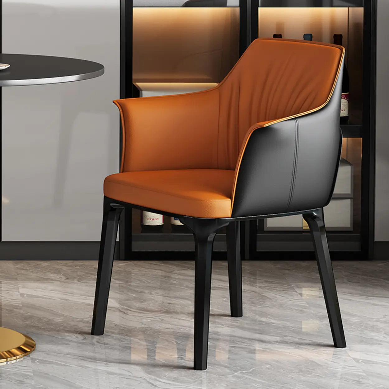 Orange Upholstered Solid Back Arm Dining Chair