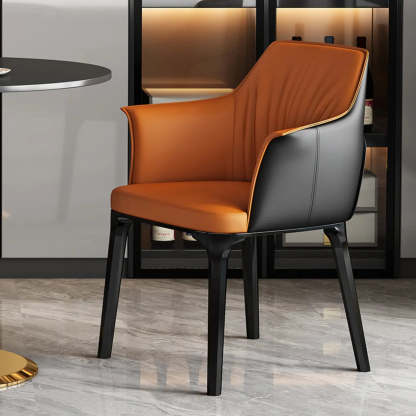 Orange Upholstered Solid Back Arm Dining Chair — Black and White