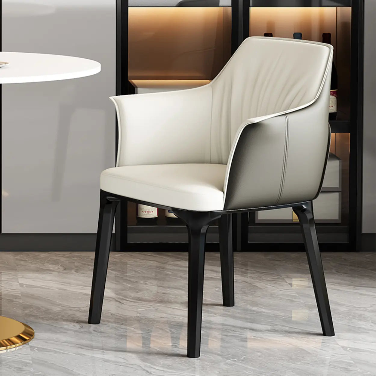Orange Upholstered Solid Back Arm Dining Chair — Gray-White