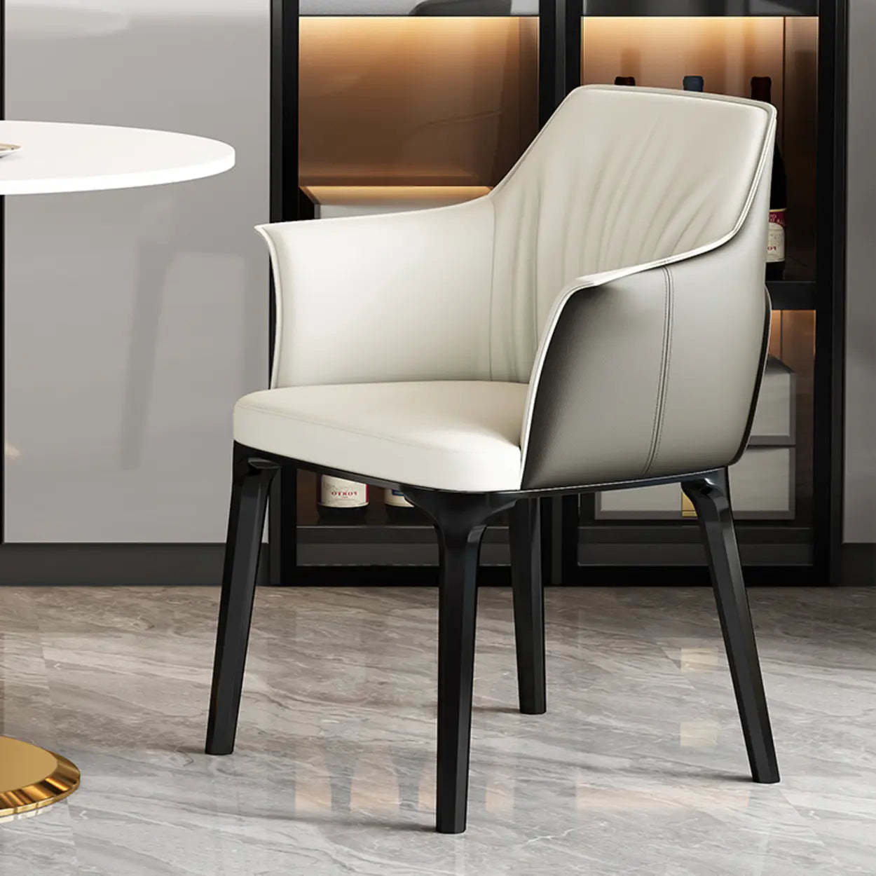 Orange Upholstered Solid Back Arm Dining Chair — Gray-White