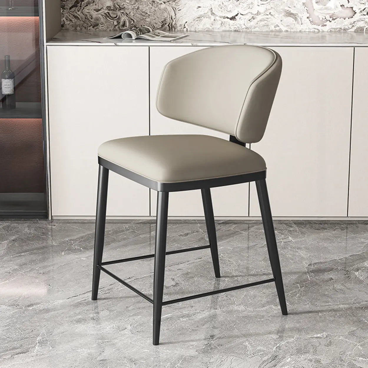 Padded Armless Low Back Dining Chair — Dark Gray / Black