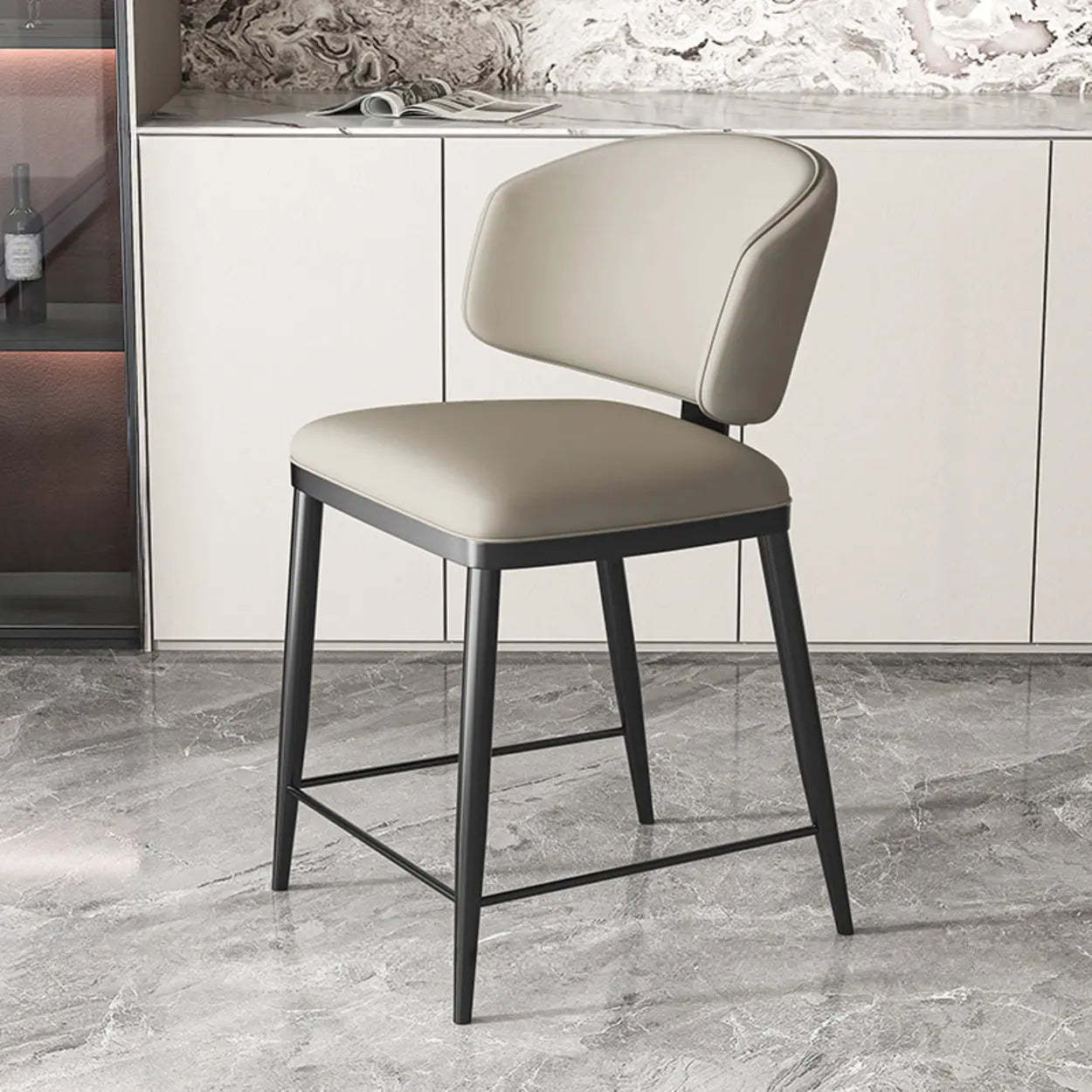 Padded Armless Low Back Dining Chair — Dark Gray / Black
