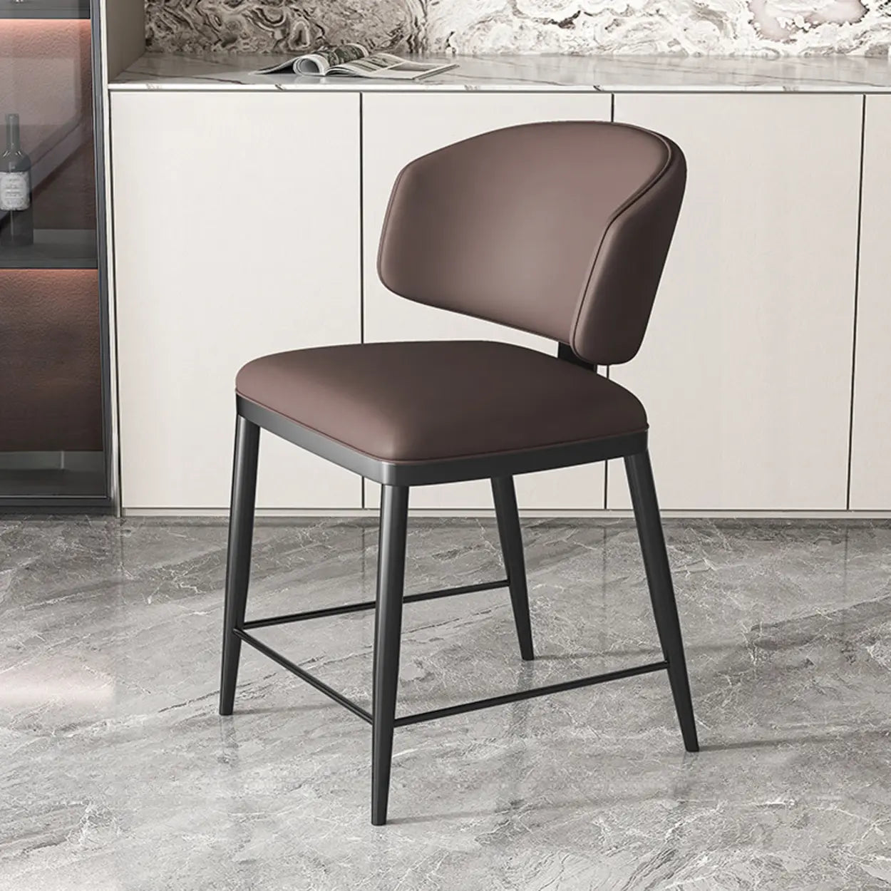 Padded Armless Low Back Dining Chair — Light Gray / Black