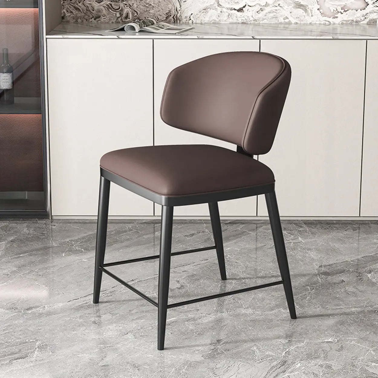 Padded Armless Low Back Dining Chair — Light Gray / Black