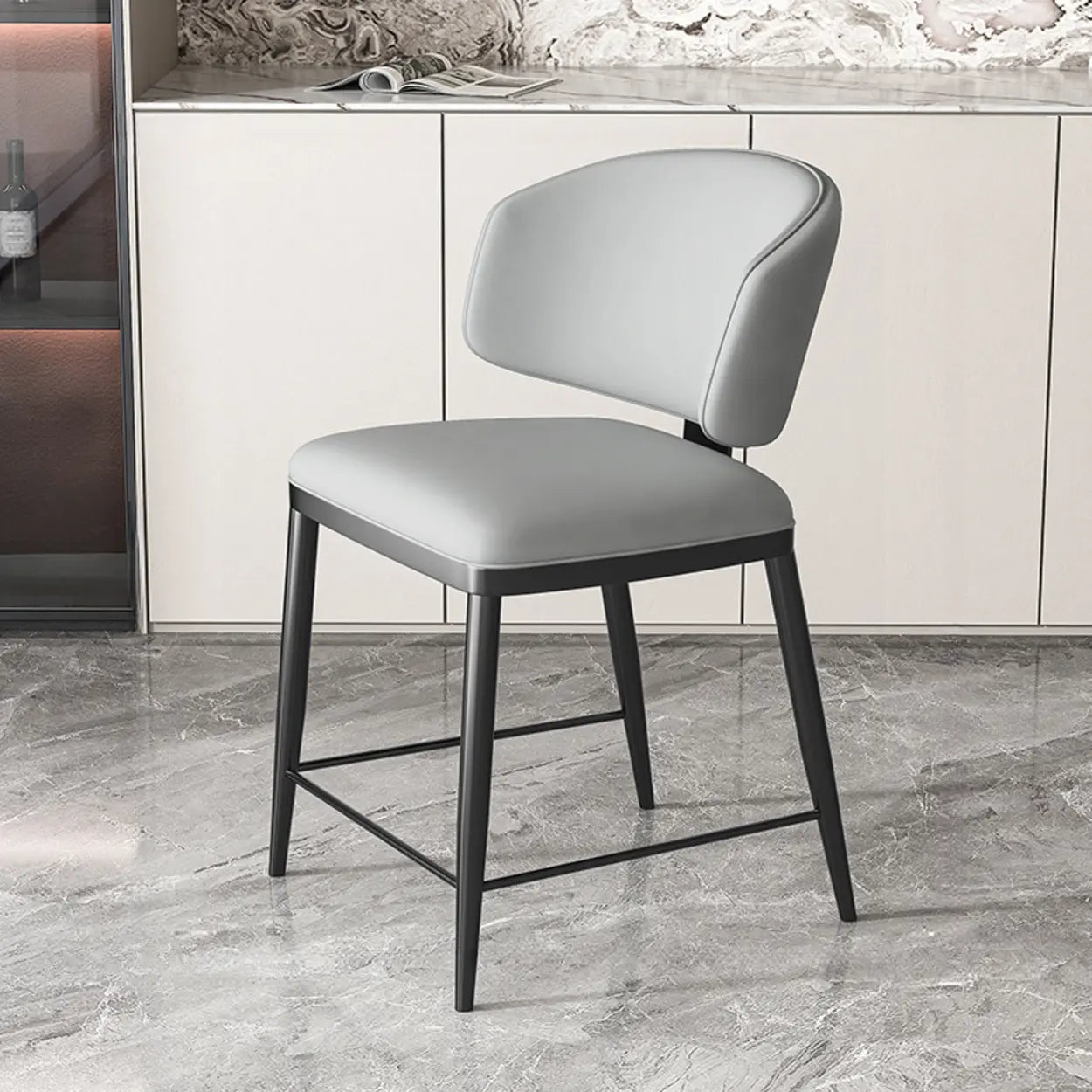 Padded Armless Low Back Dining Chair — Black / Dark Gray