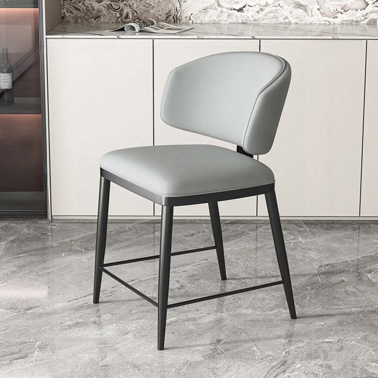 Padded Armless Low Back Dining Chair — Black / Dark Gray