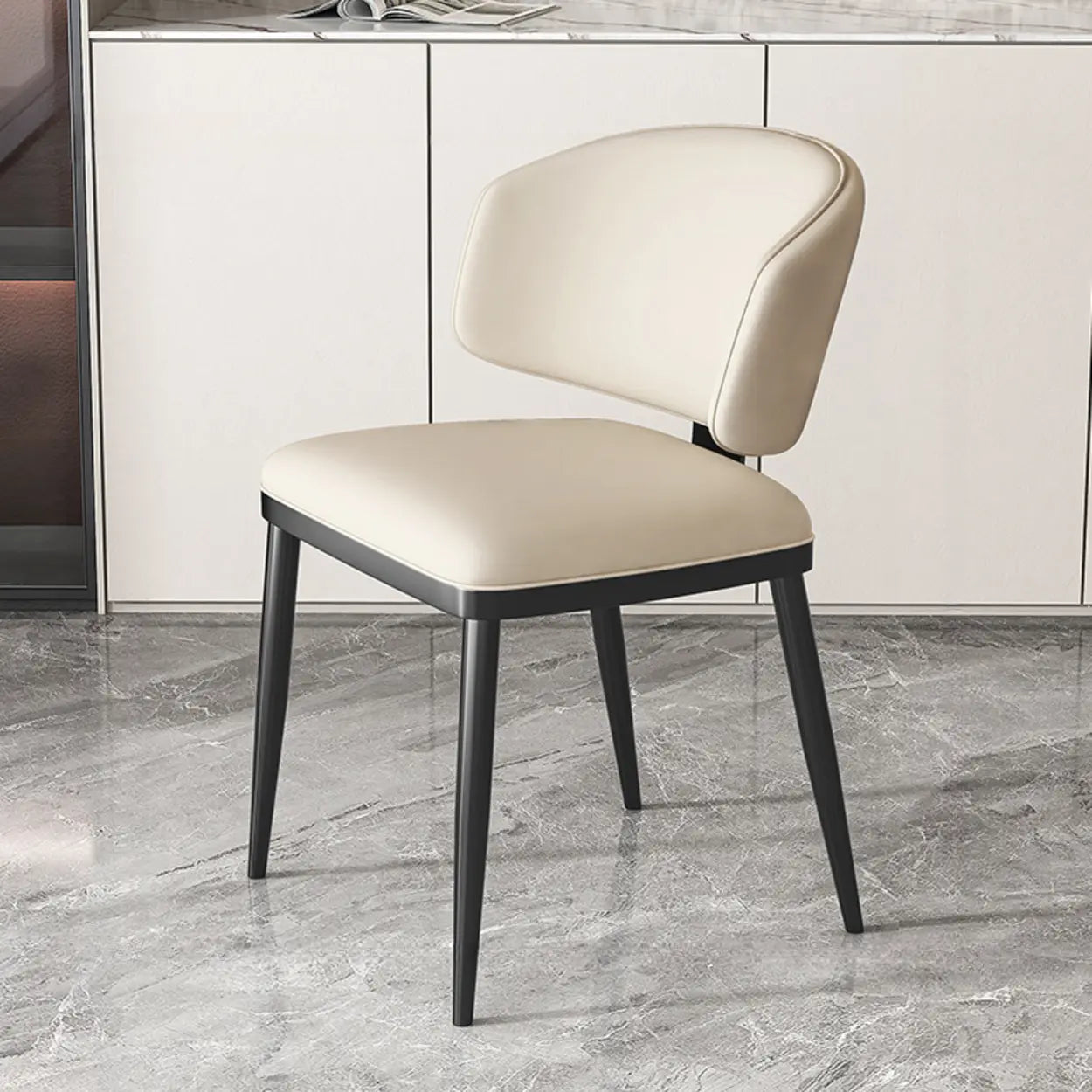 Padded Armless Low Back Dining Chair — Beige / Black