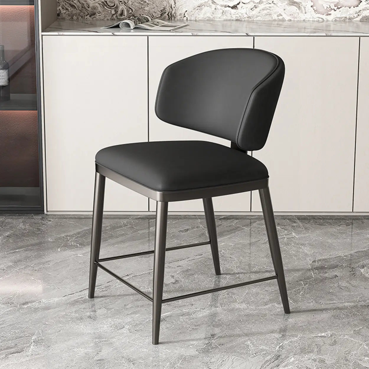Padded Armless Low Back Dining Chair — Coffee / Black