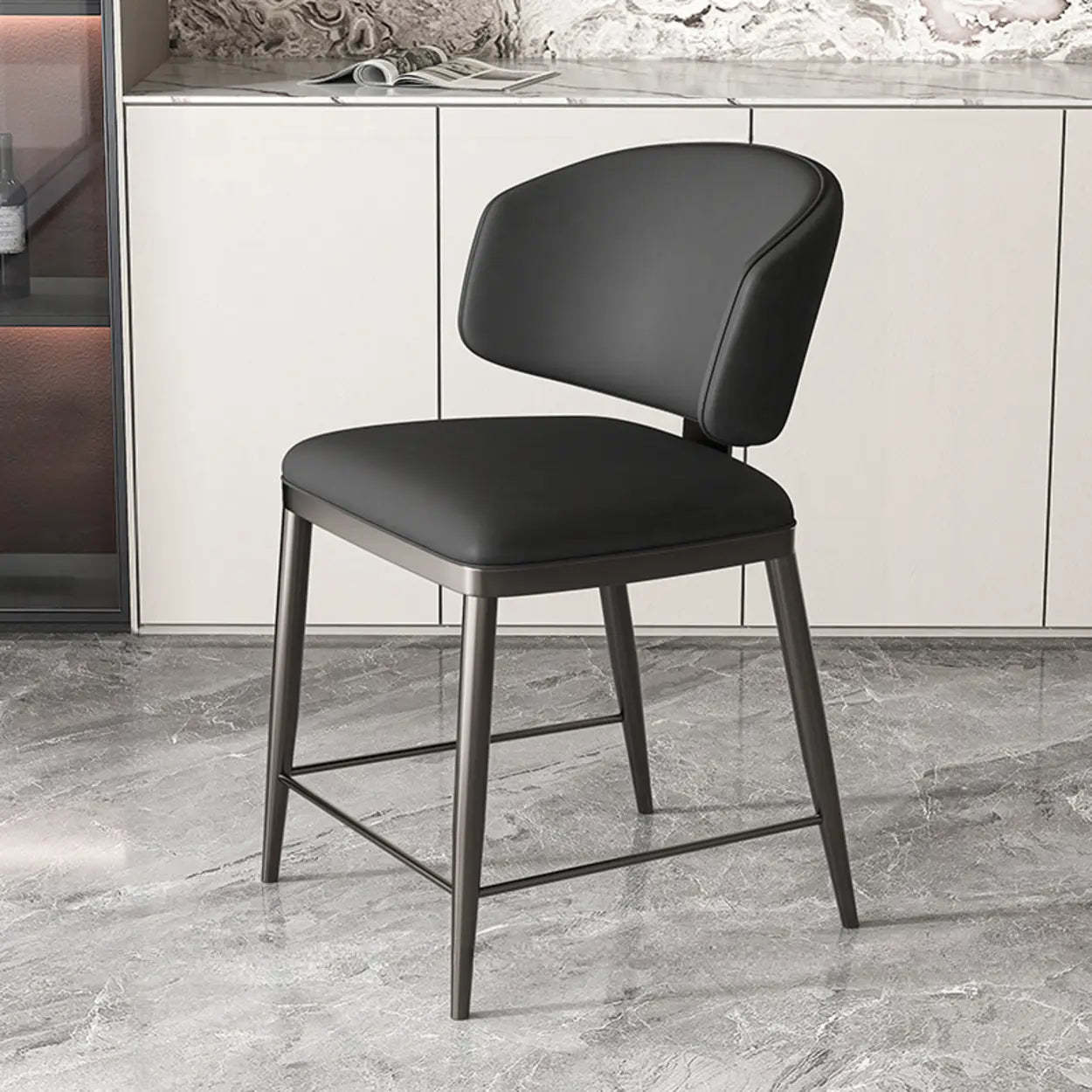 Padded Armless Low Back Dining Chair — Coffee / Black