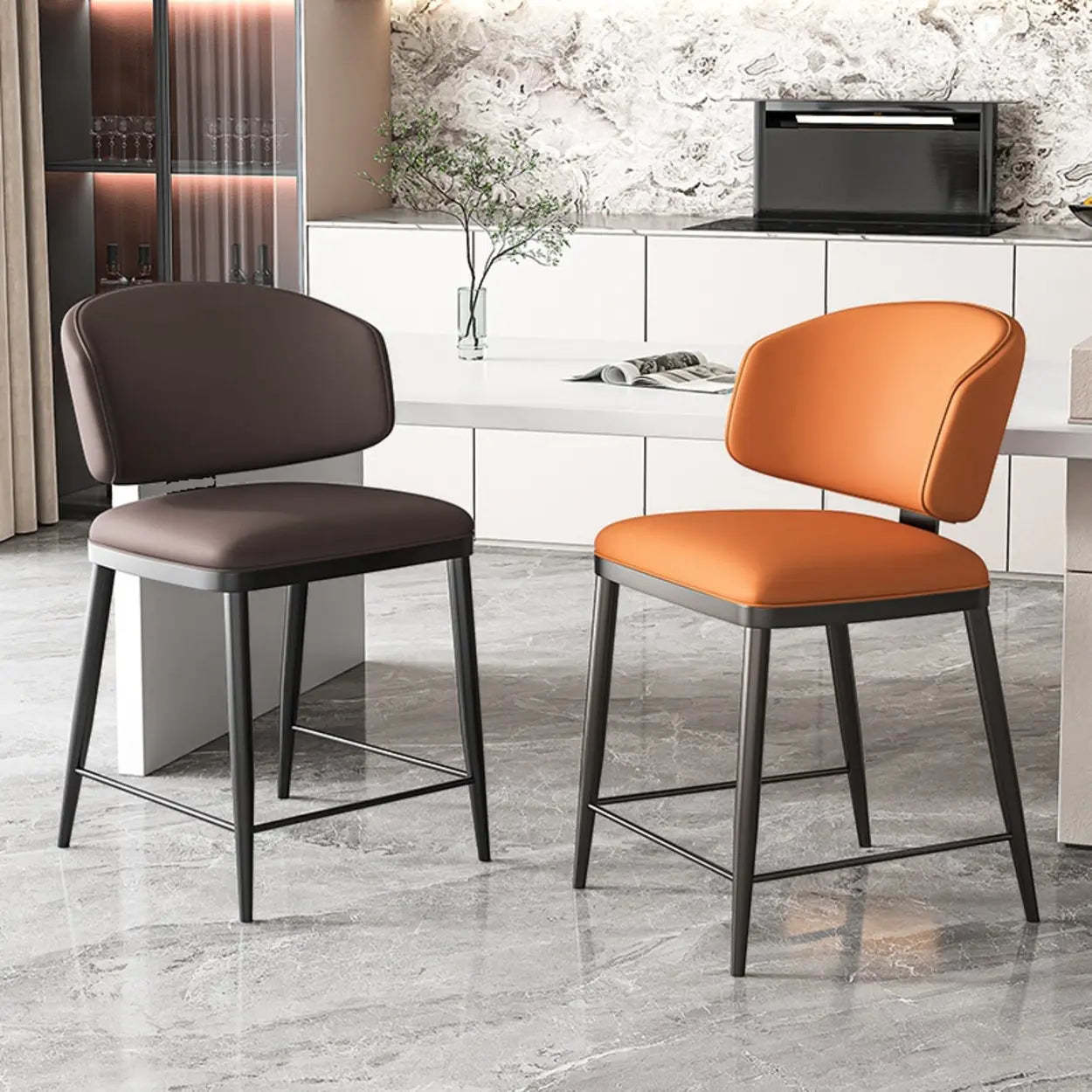 Padded Armless Low Back Dining Chair — Black / Black