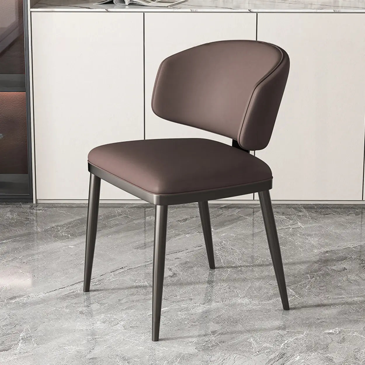 Padded Armless Low Back Dining Chair — Black / Dark Gray
