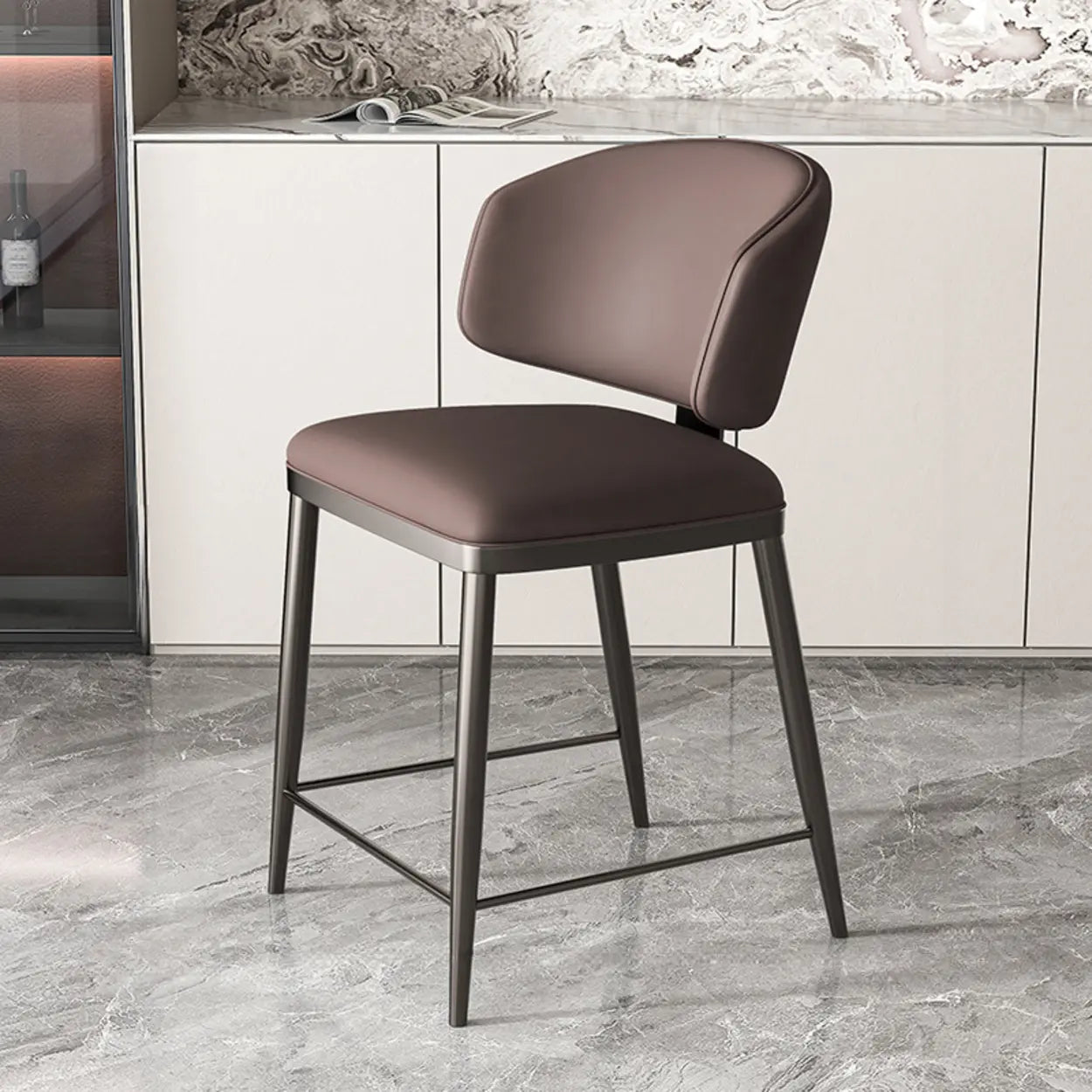 Padded Armless Low Back Dining Chair — Coffee / Dark Gray