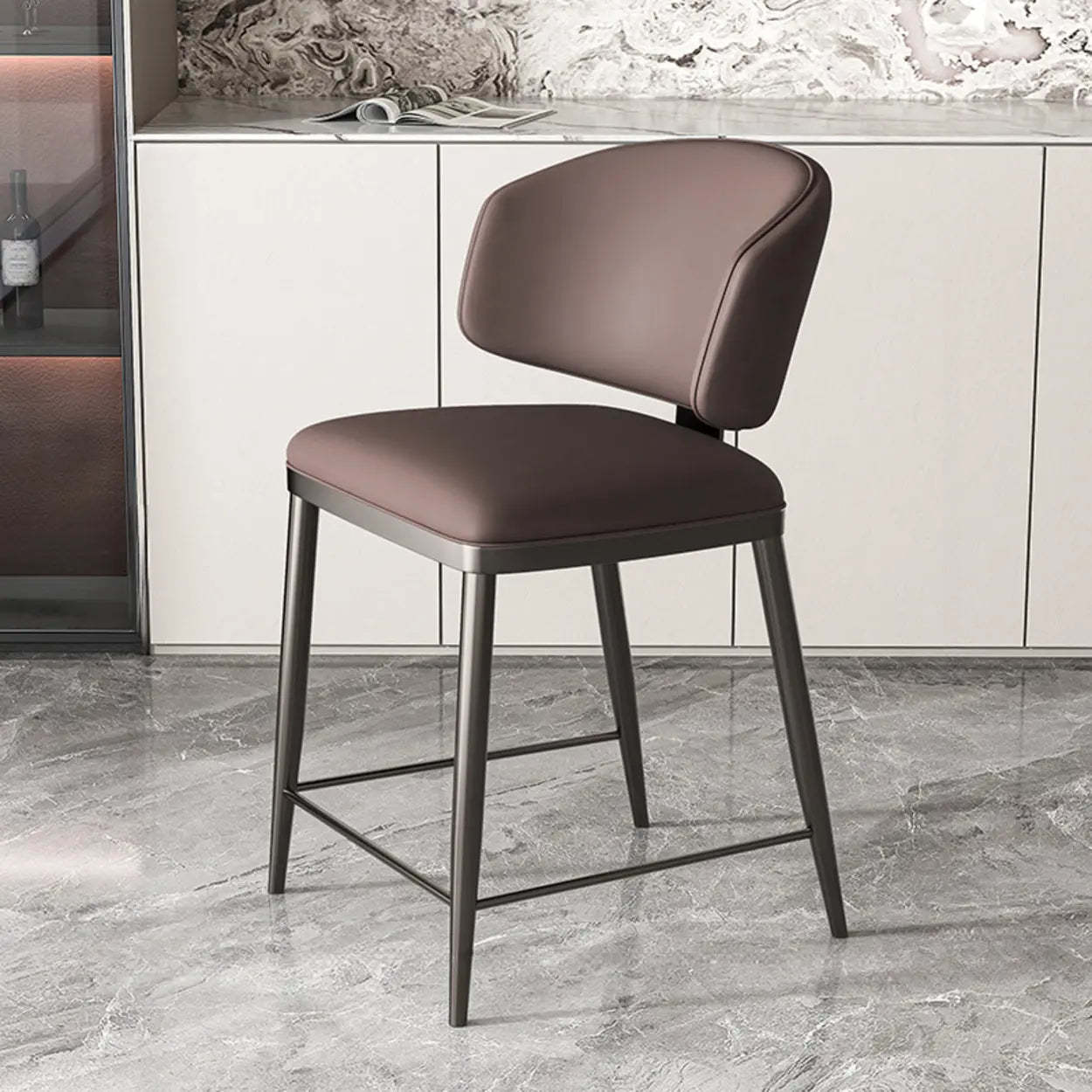 Padded Armless Low Back Dining Chair — Coffee / Dark Gray
