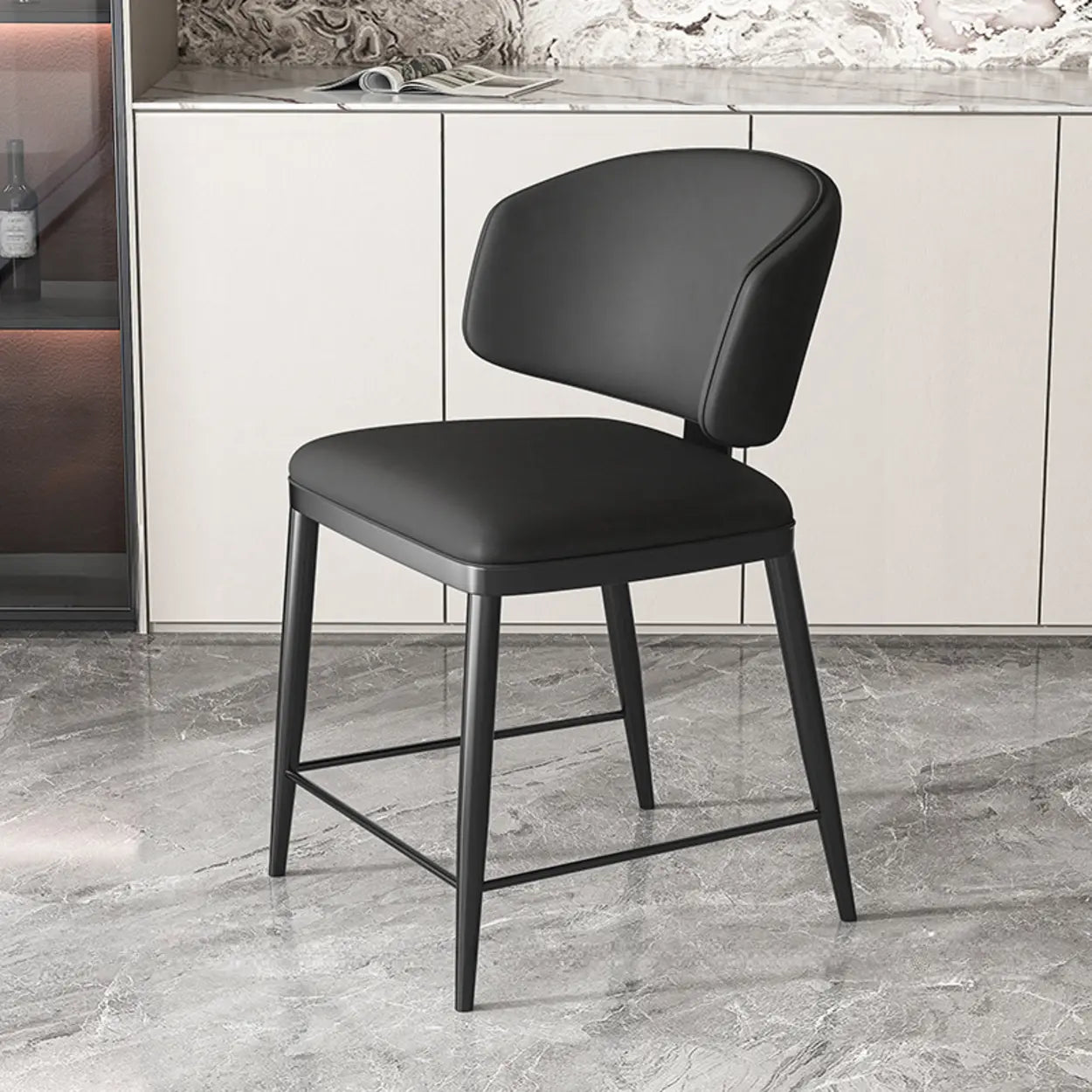 Padded Armless Low Back Dining Chair — Khaki / Dark Gray
