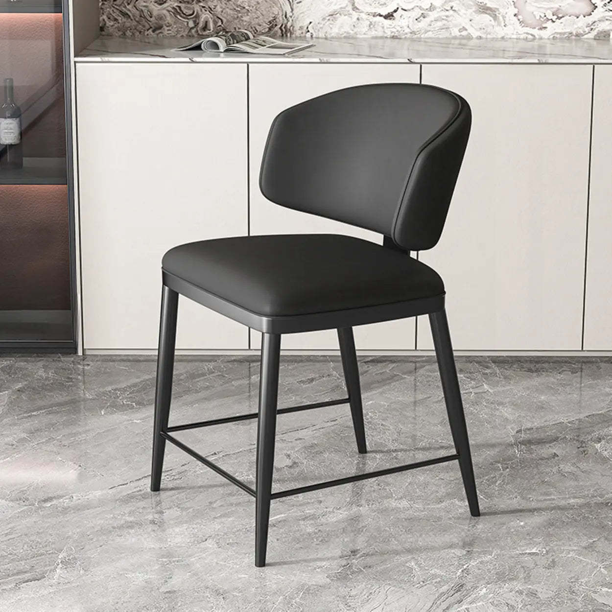 Padded Armless Low Back Dining Chair — Khaki / Dark Gray