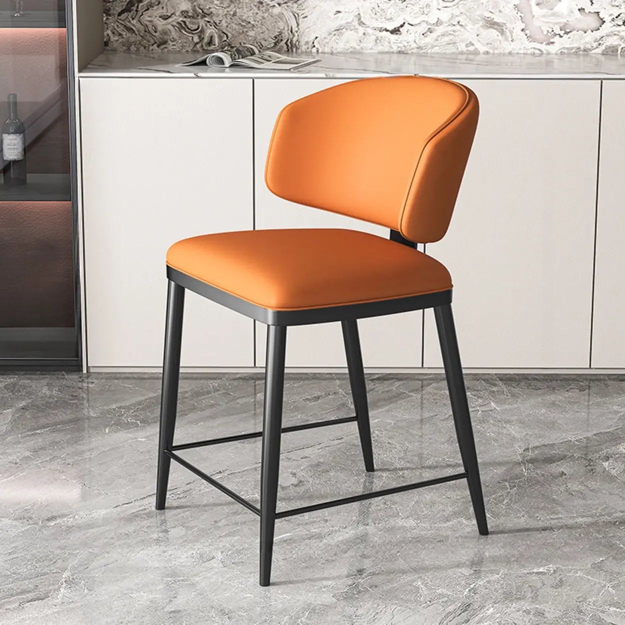Padded Armless Low Back Dining Chair — Orange / Black