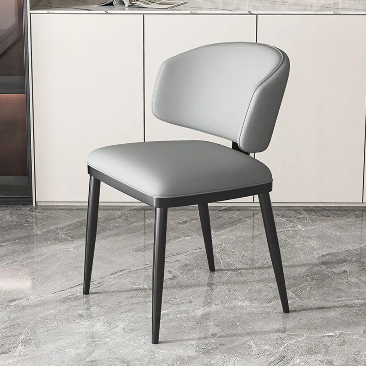 Padded Armless Low Back Dining Chair — Dark Gray / Black