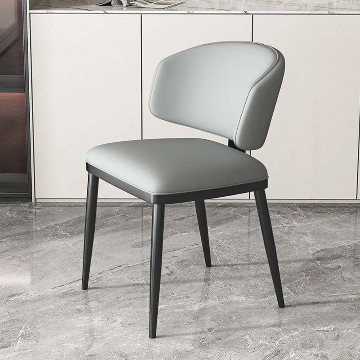 Padded Armless Low Back Dining Chair — Dark Gray / Black