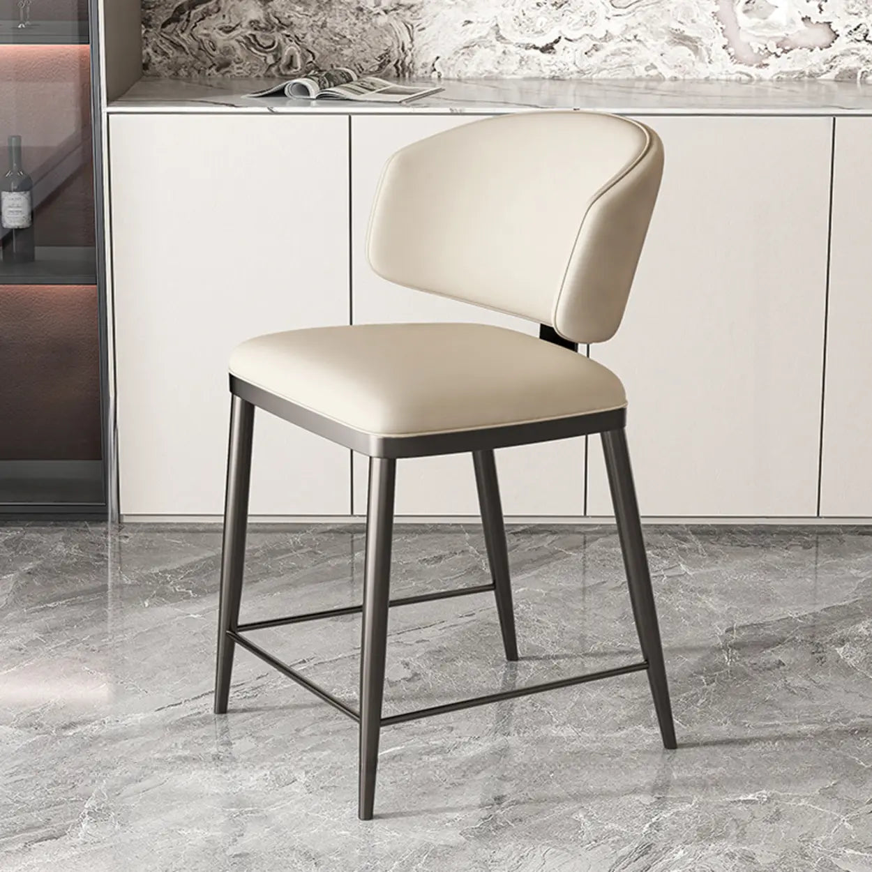 Padded Armless Low Back Dining Chair — Light Gray / Black