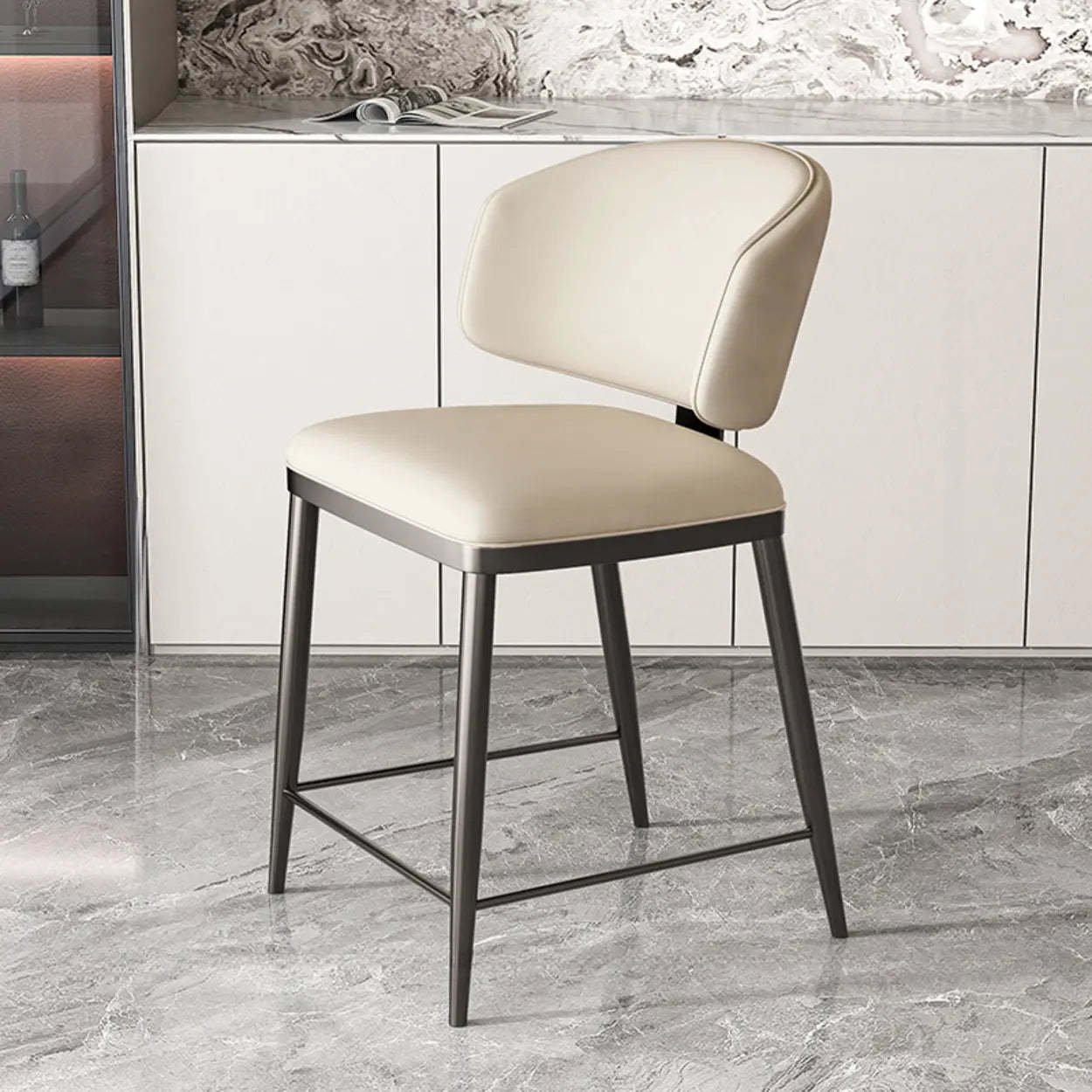 Padded Armless Low Back Dining Chair — Light Gray / Black