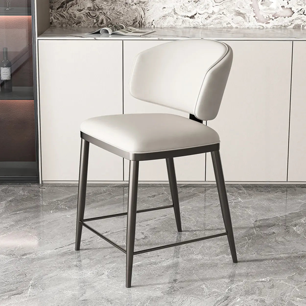 Padded Armless Low Back Dining Chair — Light Gray / Dark Gray