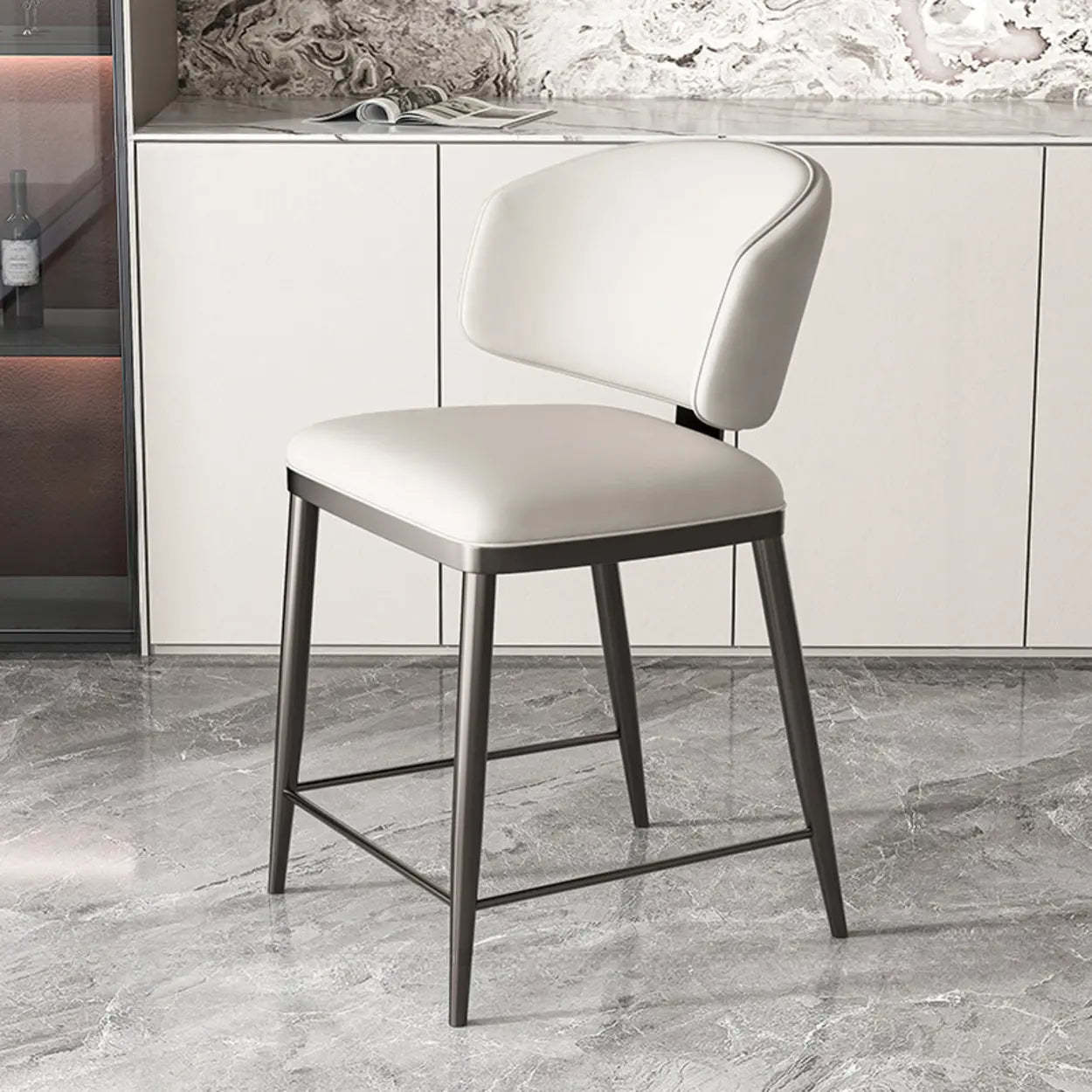 Padded Armless Low Back Dining Chair — Light Gray / Dark Gray