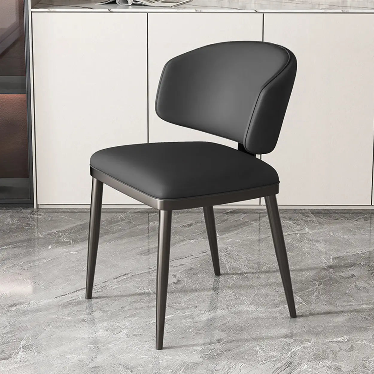 Padded Armless Low Back Dining Chair — Beige / Black