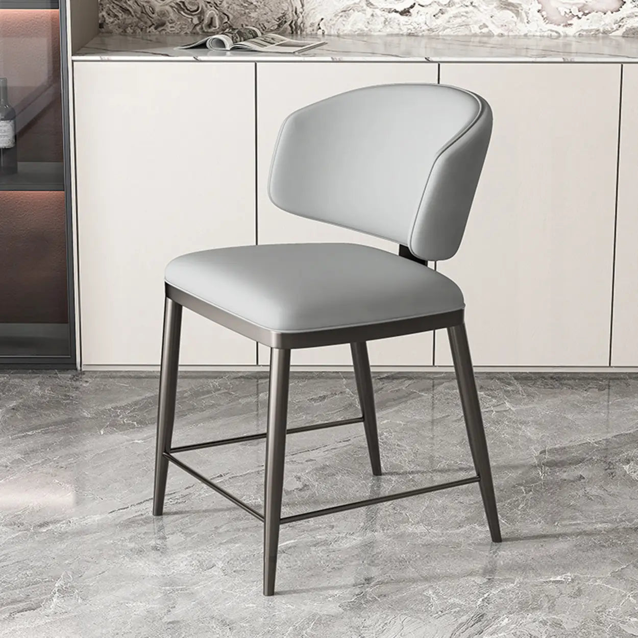 Padded Armless Low Back Dining Chair — Beige / Black