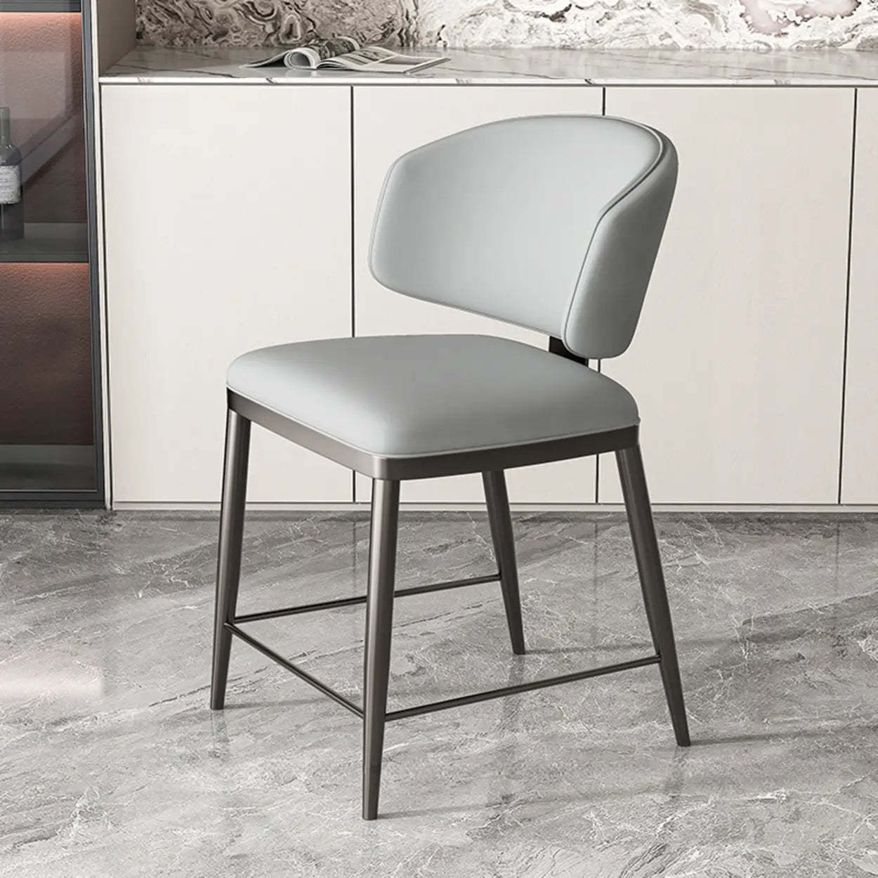 Padded Armless Low Back Dining Chair — Beige / Black
