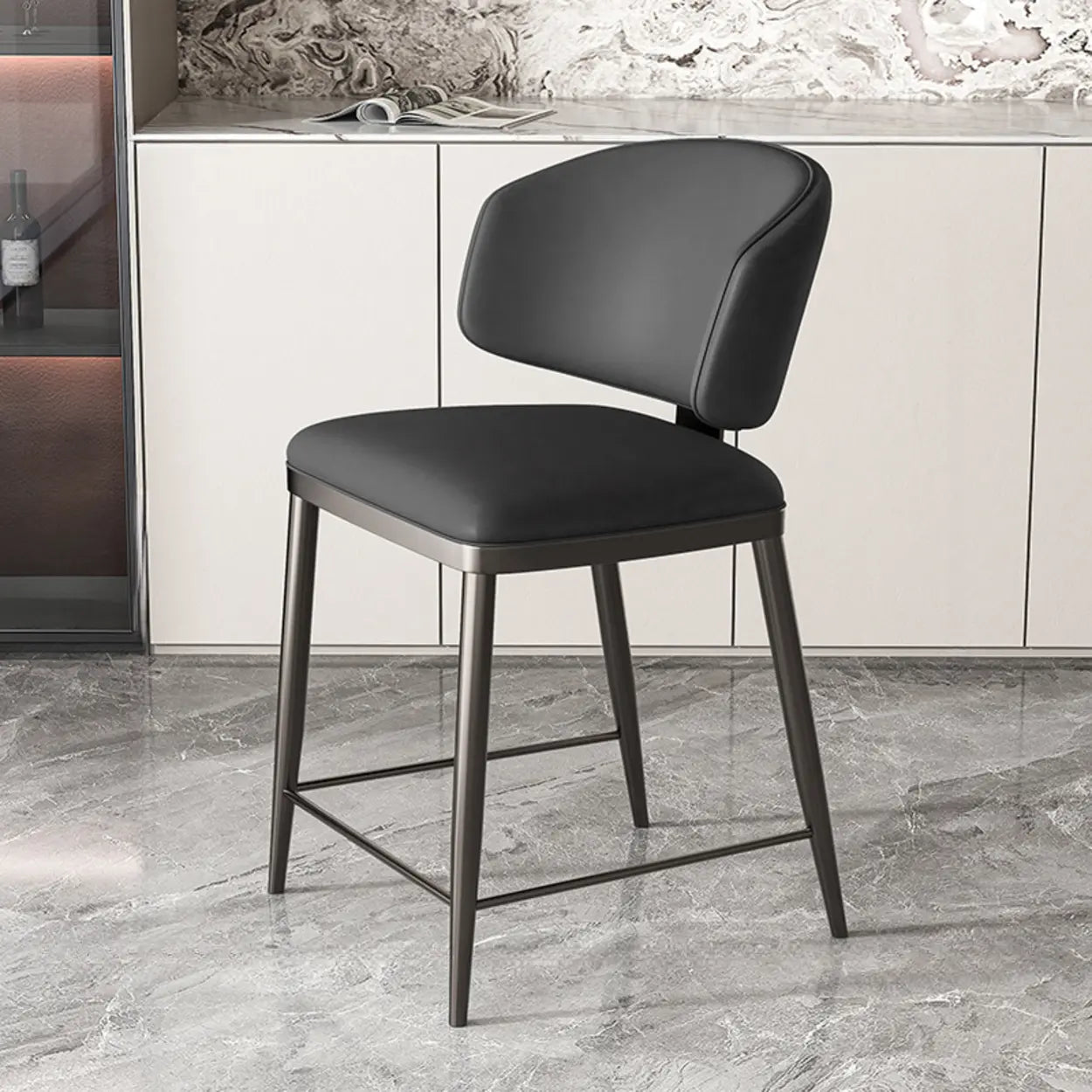 Padded Armless Low Back Dining Chair — Beige / Dark Gray