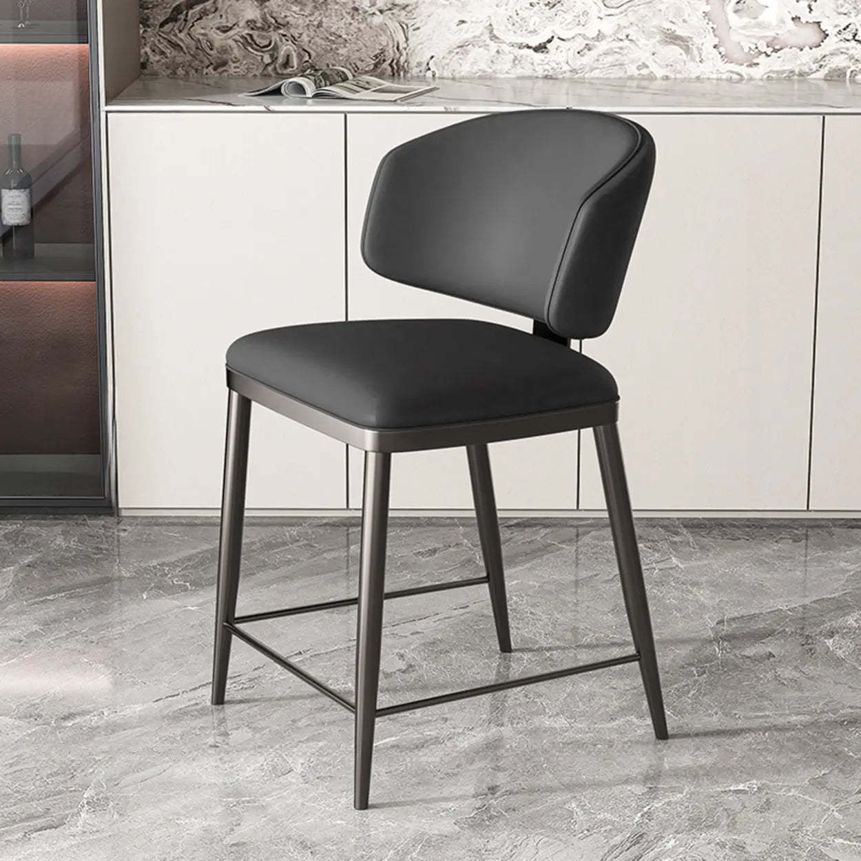 Padded Armless Low Back Dining Chair — Beige / Dark Gray