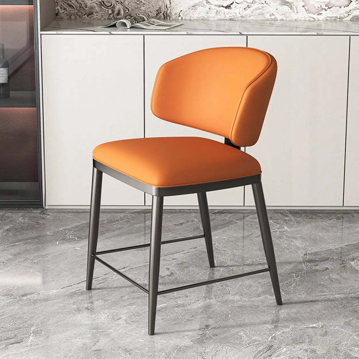 Padded Armless Low Back Dining Chair — Khaki / Dark Gray