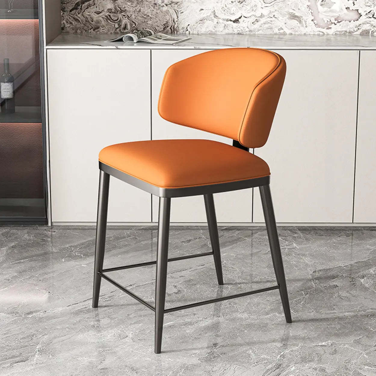 Padded Armless Low Back Dining Chair — Orange / Black