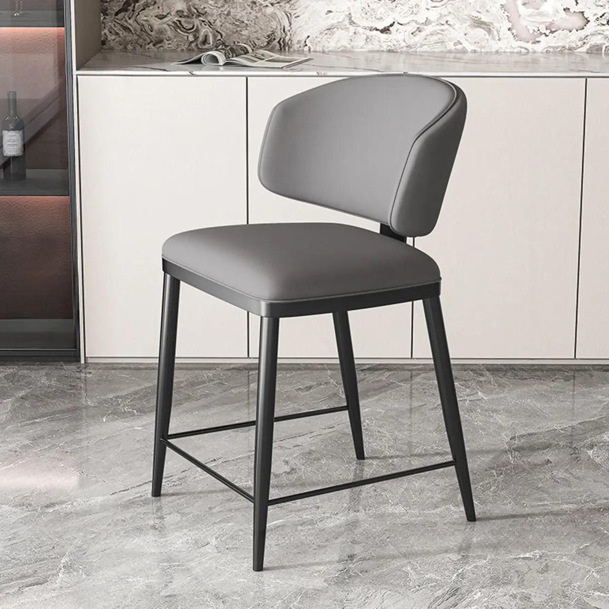 Padded Armless Low Back Dining Chair — Dark Gray / Black