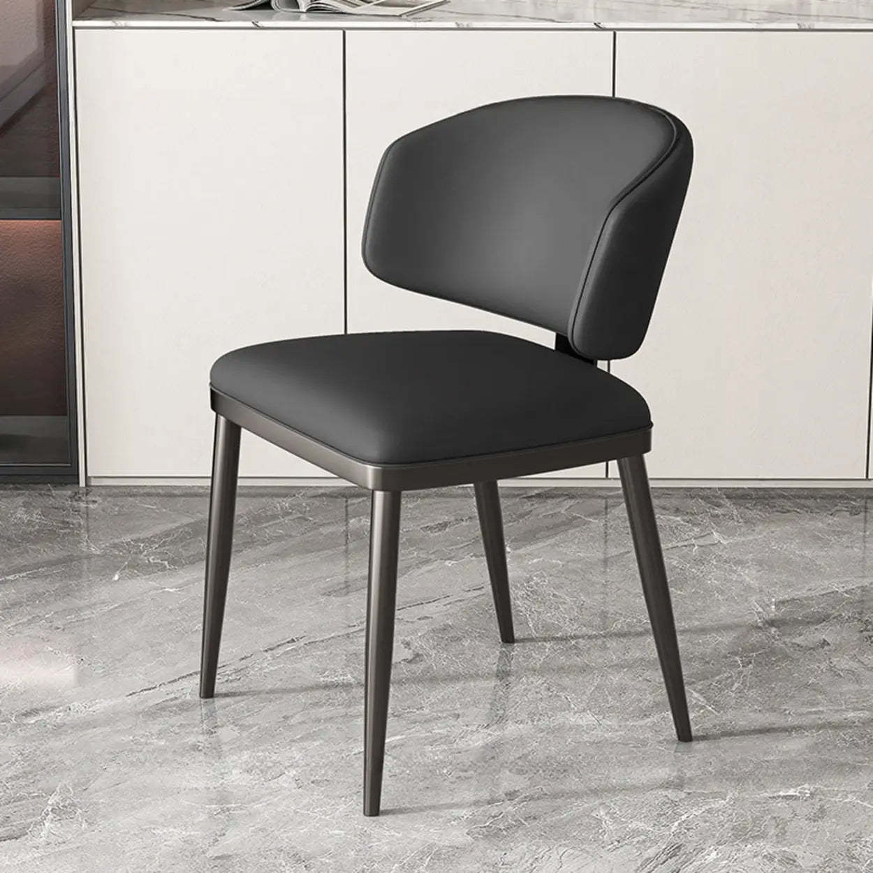 Padded Armless Low Back Dining Chair — Beige / Black