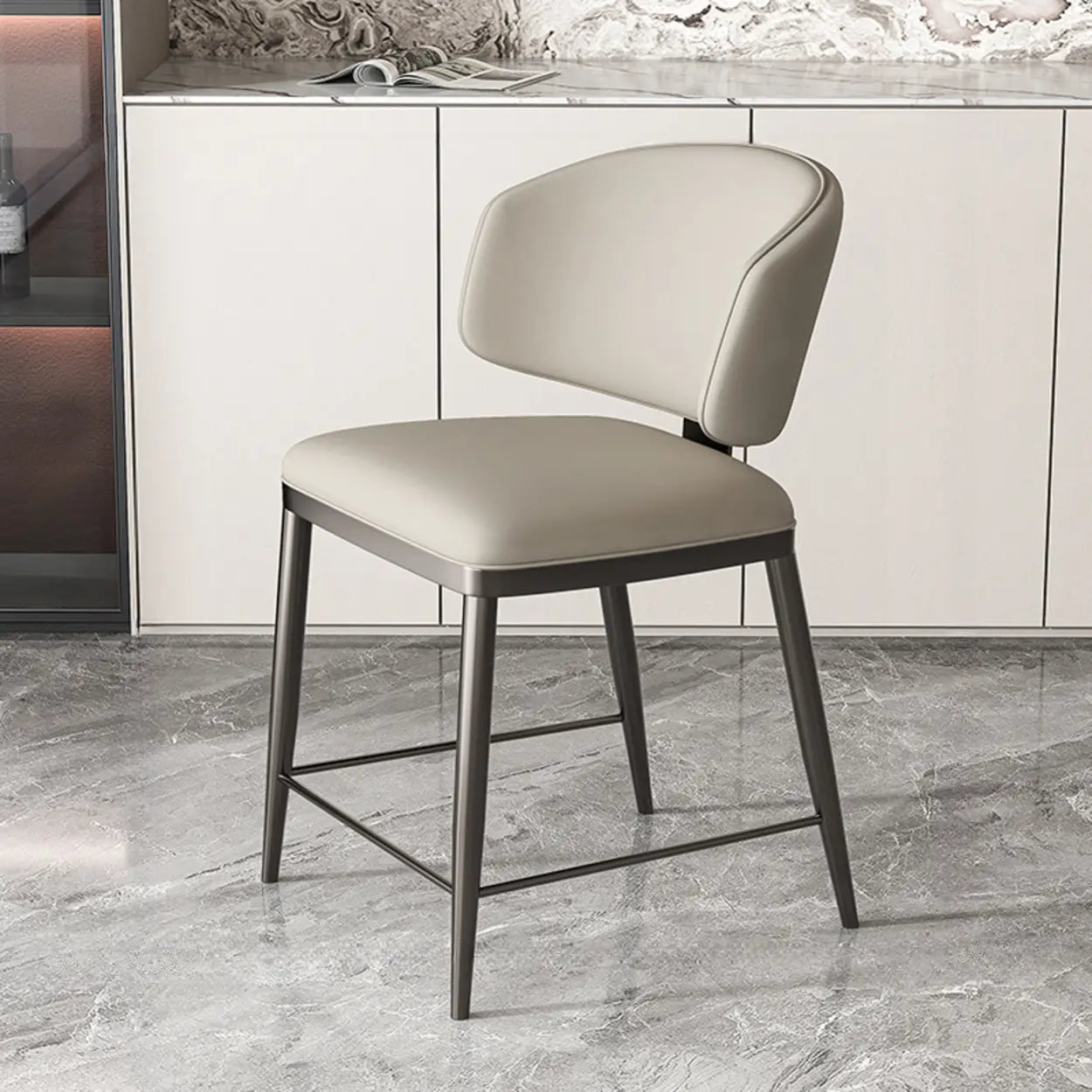 Padded Armless Low Back Dining Chair — Beige / Dark Gray