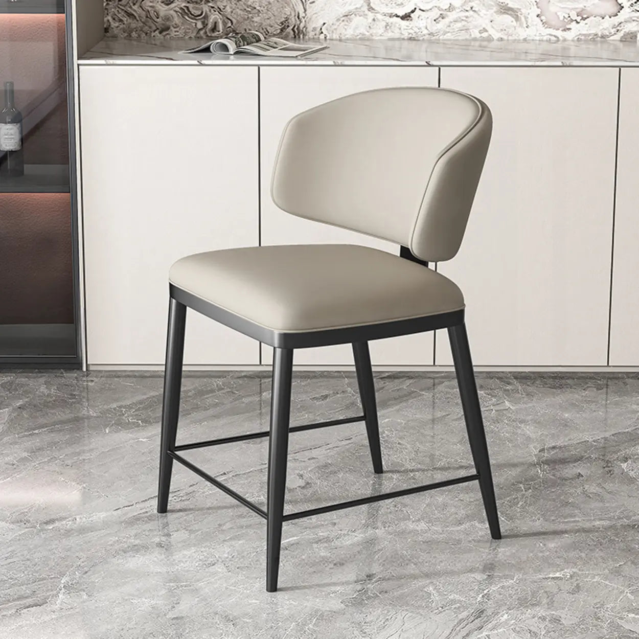 Padded Armless Low Back Dining Chair — Light Gray / Black
