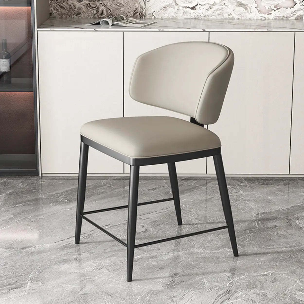 Padded Armless Low Back Dining Chair — Light Gray / Black
