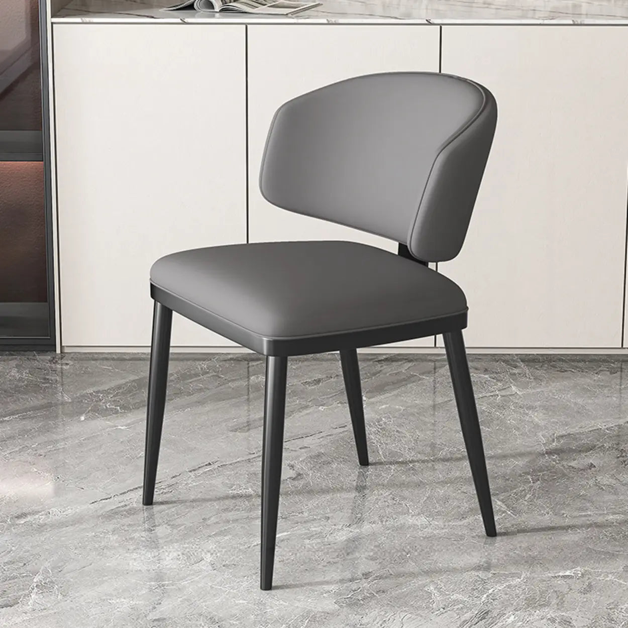 Padded Armless Low Back Dining Chair — Light Gray / Dark Gray