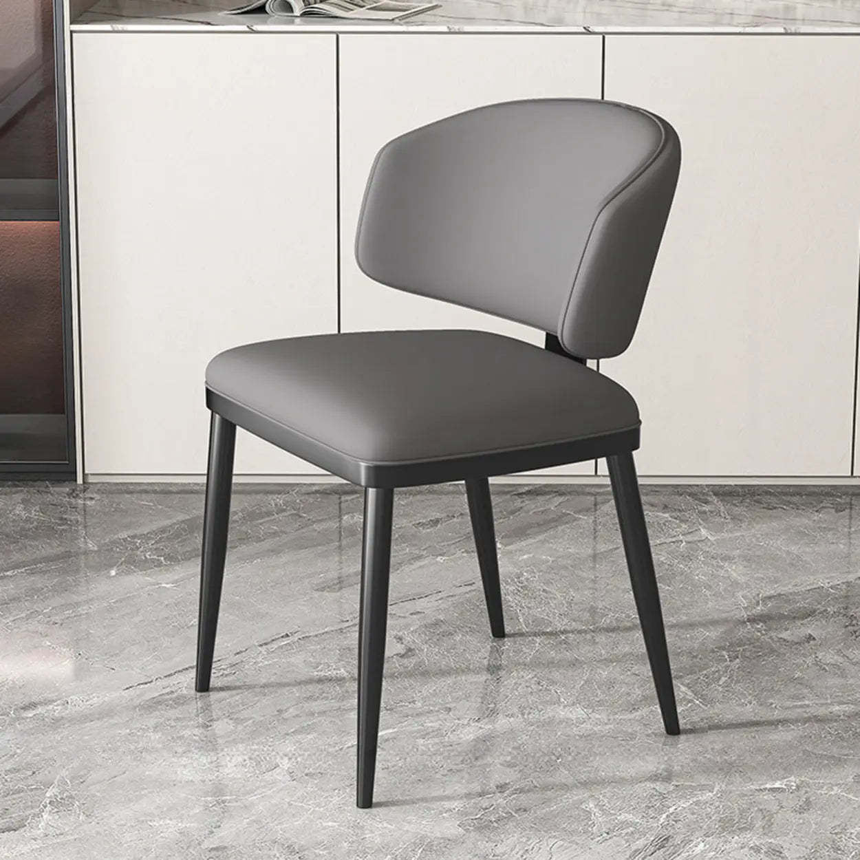 Padded Armless Low Back Dining Chair — Light Gray / Dark Gray