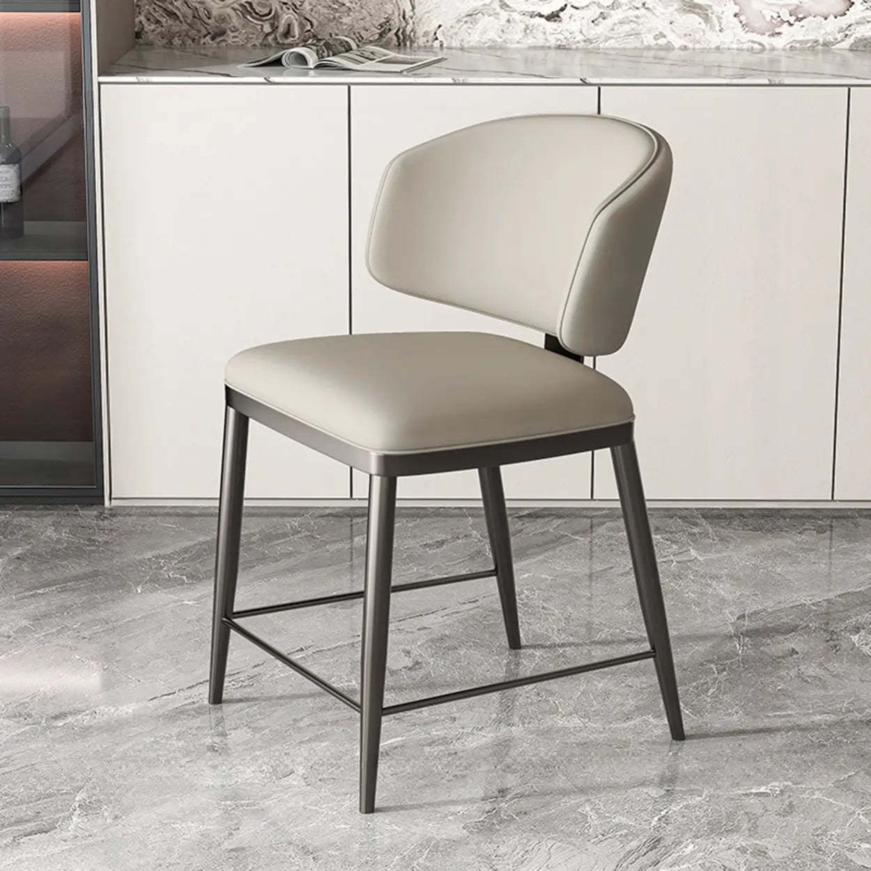 Padded Armless Low Back Dining Chair — Beige / Dark Gray